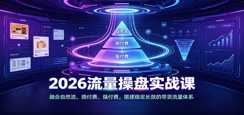 2026流量操盘实战课：融合自然流、微付费、强付费，搭建稳定长效的带货流量体系-百科网
