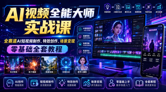 AI视频全能大师实战课｜全赛道AI短视频制作、特效创作、场景变现零基础全套教程-百科网