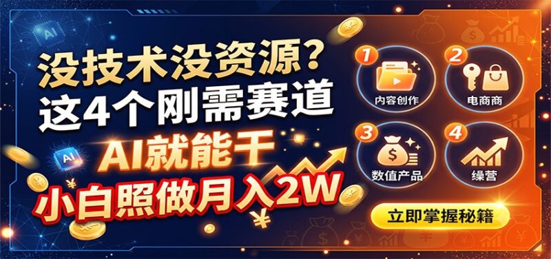 没技术没资源?这4个刚需赛道,AI就能干,小白照做月入2W-百科网