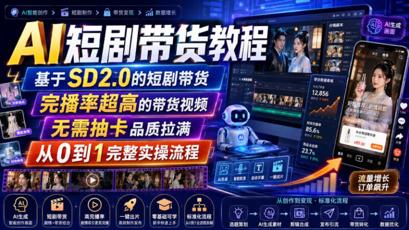AI短剧带货教程，基于SD2.0的短剧带货，完播率超高的带货视频，无需抽卡品质拉满，从0到1完整实操流程-百科网