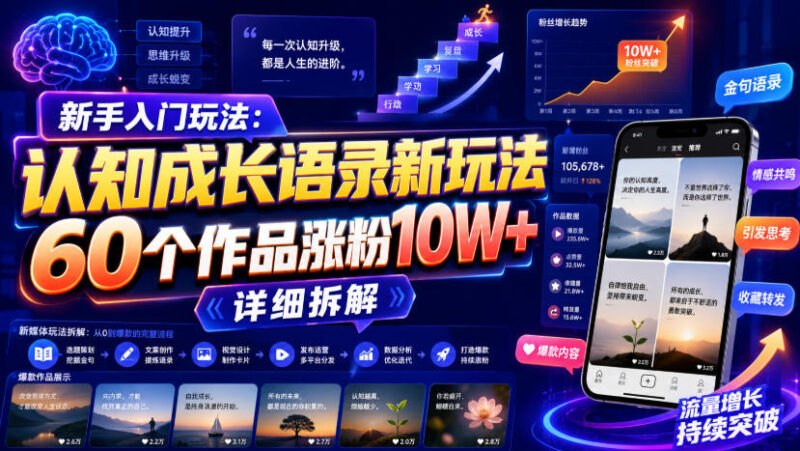 新手入门玩法：认知成长语录新玩法，60个作品涨粉10W+，详细拆解-百科网