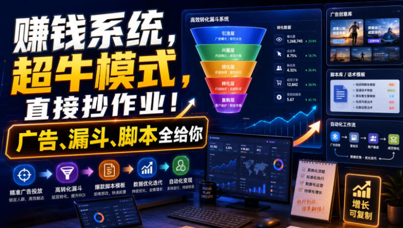 賺钱系统，超牛模式，直接抄作业！广告、漏斗、脚本全给你【原创双语字幕】-百科网