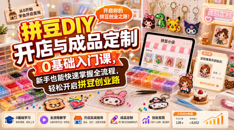 拼豆DIY开店与成品定制0基础入门课，新手也能快速掌握全流程，轻松开启拼豆创业路-百科网