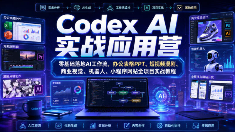 Codex AI实战应用营|零基础落地AI工作流,办公表格PPT、短视频漫剧、商业视觉、机器人、小程序网站全项目实战教程-百科网