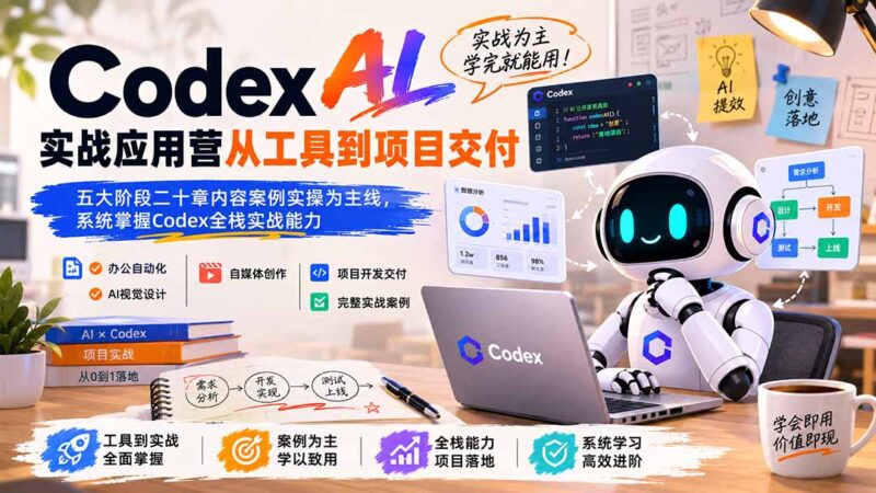 （19854期）Codex AI实战应用营从工具到项目交付；五大阶段二十章内容案例实操为主线，系统掌握Codex全栈实战能力-百科网