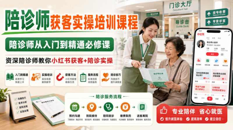 陪诊师获客实操培训课程,陪诊师从入门到精通必修课,资深陪诊师教你小红书获客+陪诊实操-百科网
