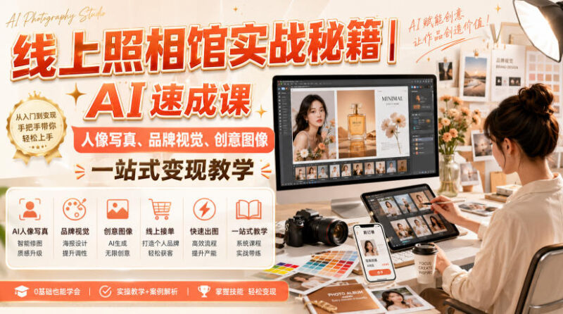 线上照相馆实战秘籍|AI速成课,人像写真、品牌视觉、创意图像一站式变现教学-百科网