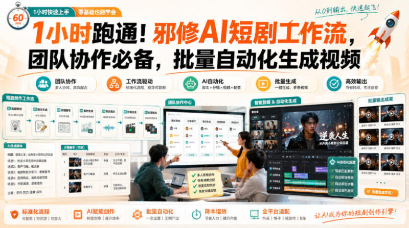 1小时跑通！邪修AI短剧工作流，团队协作必备，批量自动化生成视频-百科网