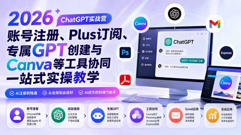 (19924期)2026 ChatGPT实战营;账号注册、Plus订阅、专属GPT创建与Canva等工具协同一站式实操教学-百科网