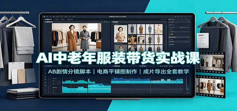 AI中老年服装带货实战课:AB剧情分镜脚本,电商平铺图制作,成片导出全套教学-百科网
