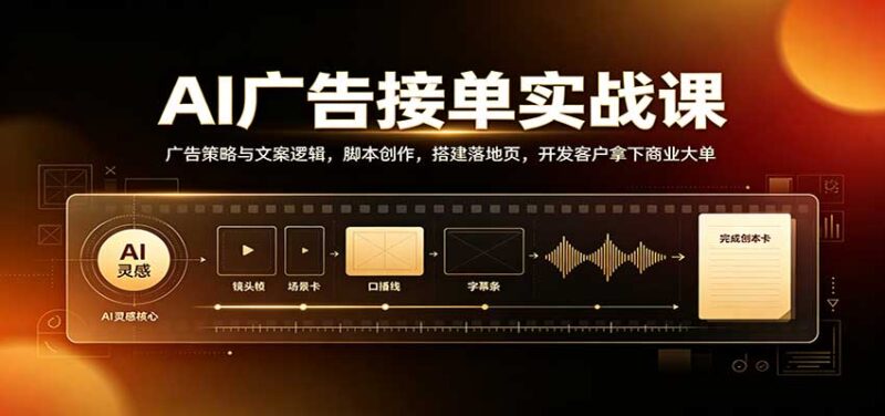 AI广告接单实战课：广告策略与文案逻辑，脚本创作，搭建落地页，开发客户拿下商业大单-百科网