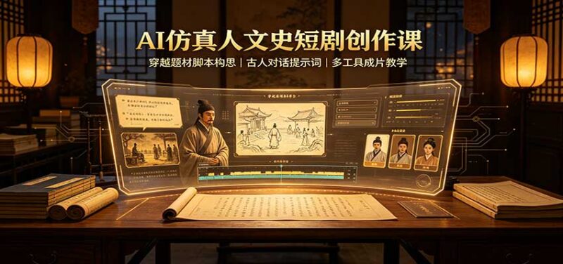 AI仿真人文史短剧创作课：穿越题材脚本构思，古人对话提示词，多工具成片教学-百科网