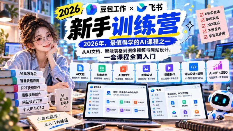 2026豆包工作+飞书新手训练营-9月新课：从AI文档、智能表格到图像视频与网站设计，一套课程全面入门-百科网_分享创业项目_网上赚钱方法