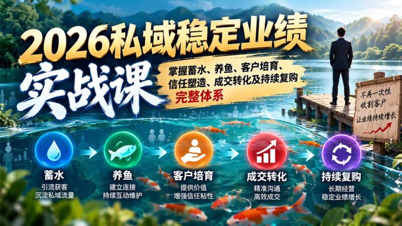 2026私域稳定业绩实战课：掌握蓄水、养鱼、客户培育、信任塑造、成交转化及持续复购完整体系-百科网_分享创业项目_网上赚钱方法
