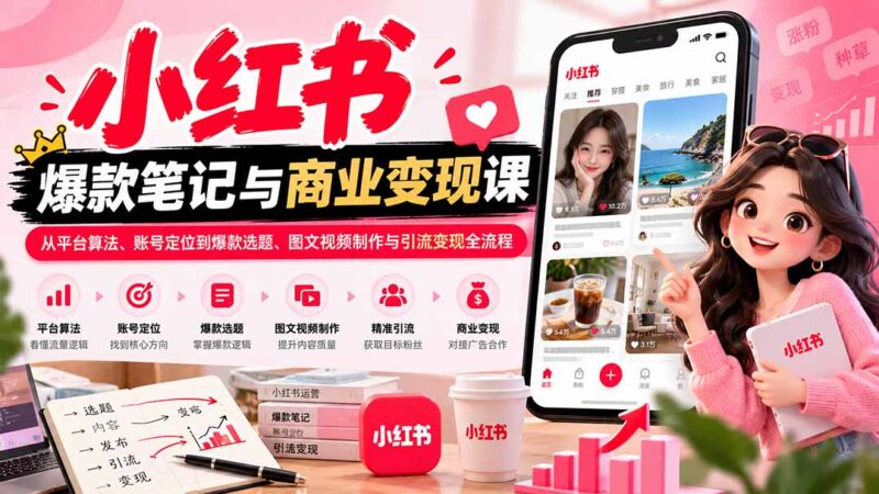 2026小红书爆款笔记与商业变现课：从平台算法、账号定位到爆款选题、图文视频制作与引流变现全流程-百科网_分享创业项目_网上赚钱方法