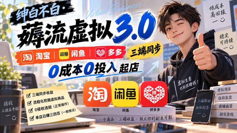 （20400期）绅白不白·薅流虚拟3.0丨淘宝闲鱼多多三端同步丨0成本0投入起店（更新）-百科网