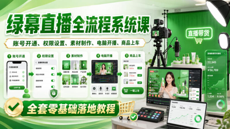 绿幕直播全流程系统课，账号开通、权限设置、素材制作、电脑开播、商品上车全套零基础落地教程-百科网