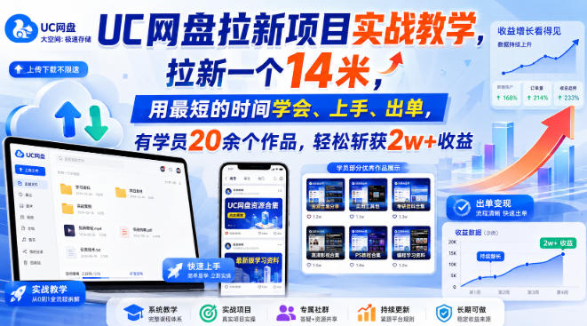 UC网盘拉新项目实战教学，拉新一个14米，用最短的时间学会、上手、出单，有学员20余个作品，轻松斩获2w+收益-百科网