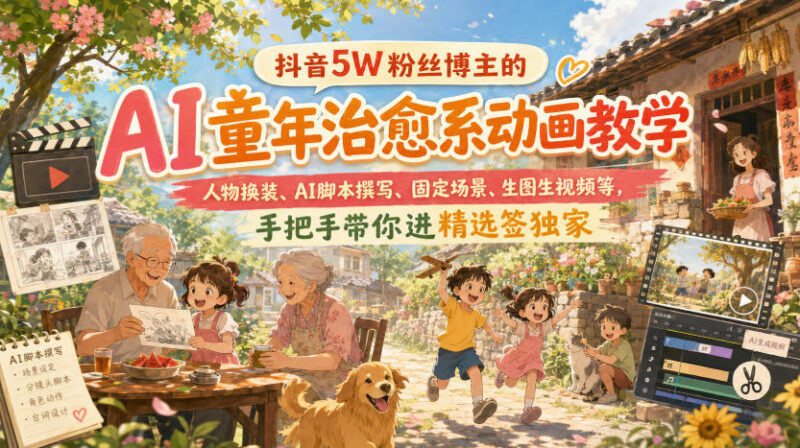 抖音5W粉丝博主的AI童年治愈系动画教学，人物换装、AI脚本撰写、固定场景、生图生视频等，手把手带你进精选签独家-百科网