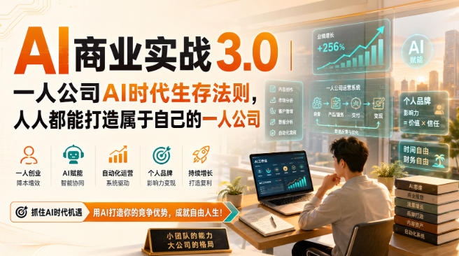 AI商业实战3.0｜一人公司AI时代生存法则，人人都能打造属于自己的一人公司-百科网