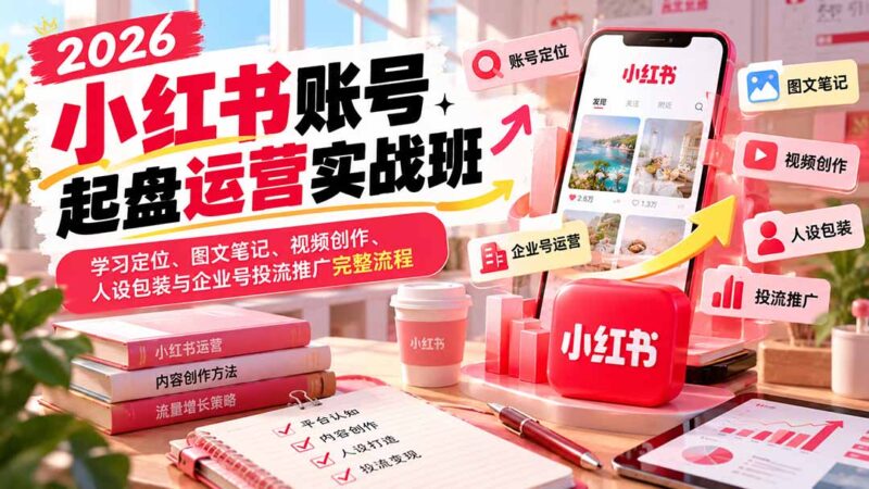 2026小红书账号起盘运营实战班:学习定位、图文笔记、视频创作、人设包装与企业号投流推广完整流程-百科网_分享创业项目_网上赚钱方法