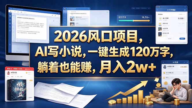 2026 风口项目，AI 写小说，一键生成 120 万字，躺着也能赚，月入 2w +-百科网_分享创业项目_网上赚钱方法