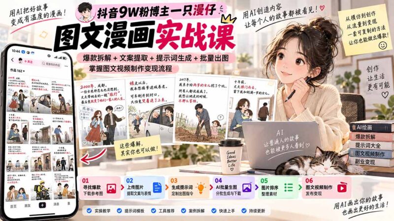 (20584期)抖音9W粉博主一只漫仔图文漫画课:爆款拆解+文案提取+提示词生成+批量出图,掌握图文视频制作变现流程-百科网