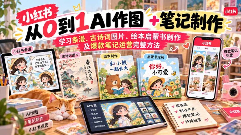 2026小红书AI内容创作从0到1：学习条漫、古诗词图片、绘本启蒙书制作及爆款笔记运营完整方法-百科网_分享创业项目_网上赚钱方法