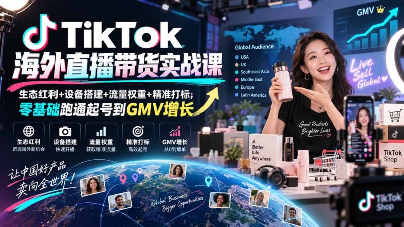 (20465期)TikTok海外直播带货实战课|生态红利+设备搭建+流量权重+精准打标,零基础跑通起号到GMV增长-百科网