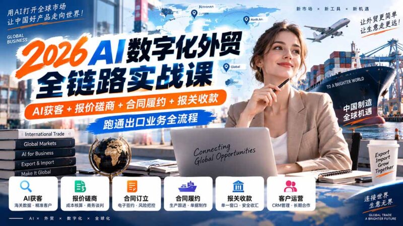（20569期）2026AI数字化外贸全链路实战课：AI获客+报价磋商+合同履约+报关收款，跑通出口业务全流程-百科网