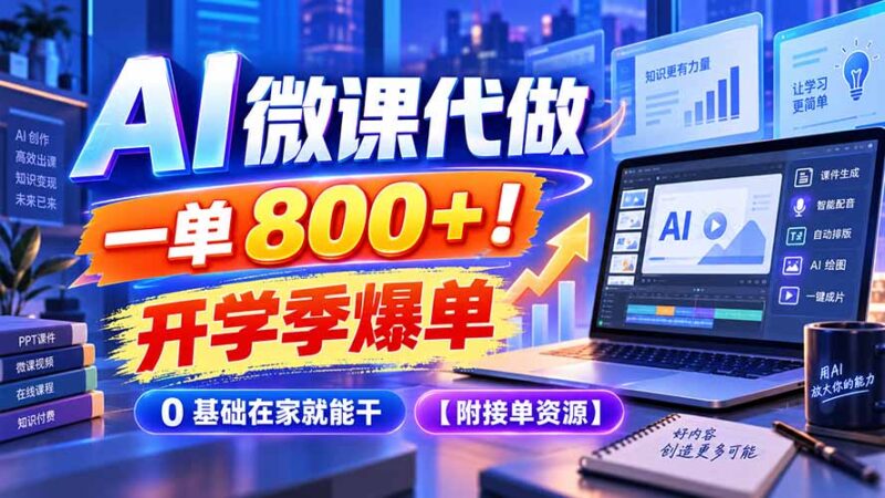 (20605期)AI 微课代做,一单 800+!开学季爆单,0 基础在家就能干【附接单资源】-百科网