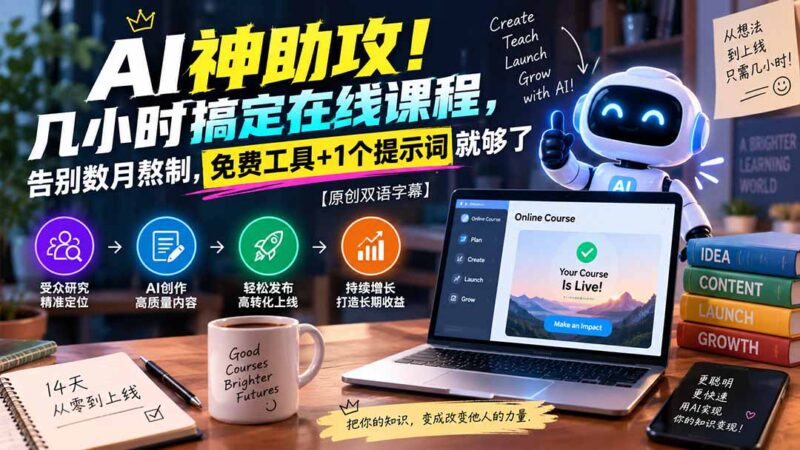 (20528期)AI神助攻!几小时搞定在线课程,告别数月熬制,免费工具+1个提示词就够了【原创双语字幕】-百科网