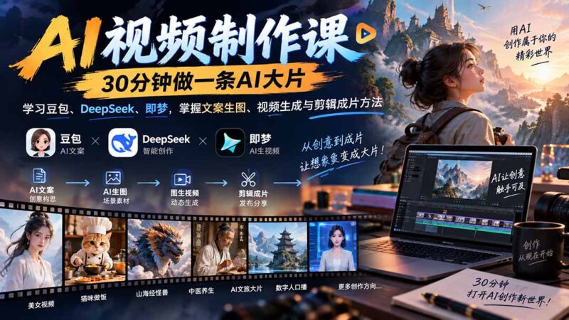 (20380期)AI视频制作课-30分钟做一条AI大片:学习豆包、DeepSeek、即梦,掌握文案生图、视频生成与剪辑成片方法-百科网