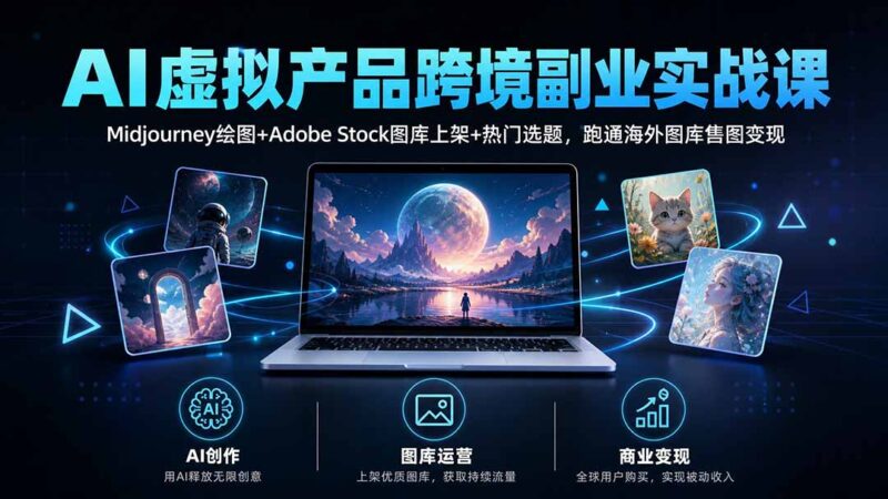 (20514期)AI虚拟产品跨境副业实战课|Midjourney绘图+Adobe Stock图库上架+热门选题,跑通海外图库售图变现-百科网