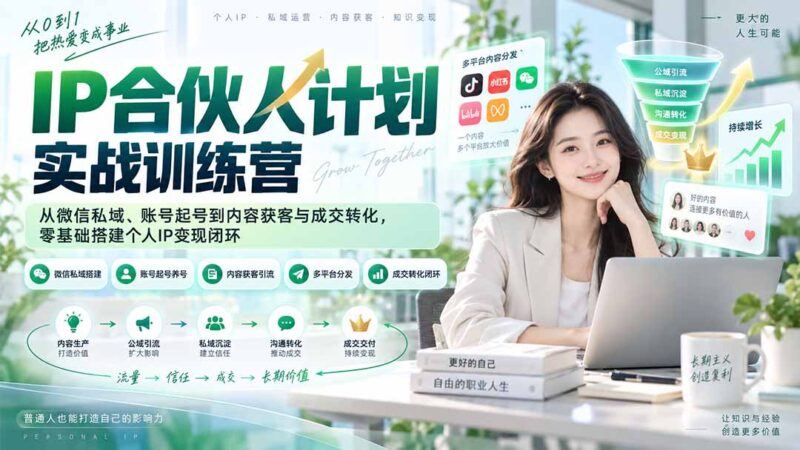 (20321期)IP合伙人计划实战训练营-更新:从微信私域、账号起号到内容获客与成交转化,零基础搭建个人IP变现闭环-百科网