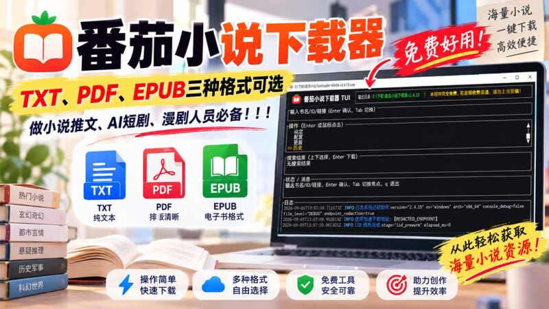 (20529期)番茄小说下载器,TXT、PDF、EPUB三种格式可选,做小说推文、AI短剧、漫剧人员必备!-百科网