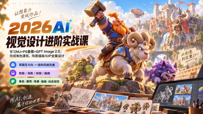 (20424期)2026AI视觉设计进阶实战课-更新:学习MJ+PS香蕉+GPT Image 2.0,完成角色建筑、场景插画与IP全案设计-百科网