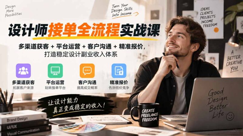 （20563期）设计师接单全流程实战课-无水印｜多渠道获客+平台运营+客户沟通+精准报价，打造稳定设计副业收入体系-百科网