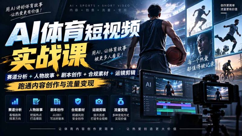 (20515期)AI体育短视频赛道顶级玩法|赛道分析+人物故事+剧本创作+版权处理+运镜剪辑,跑通流量变现-日赚1K+-百科网