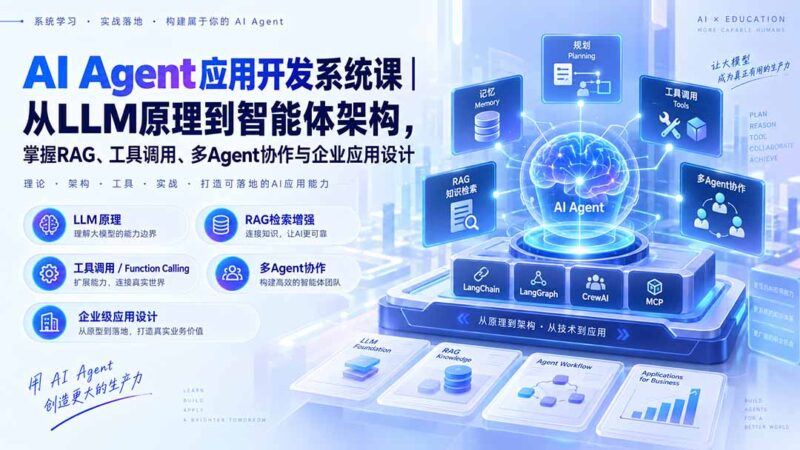 （20564期）AI Agent应用开发系统课-179节｜从LLM原理到智能体架构，掌握RAG、工具调用、多Agent协作与企业应用设计-百科网
