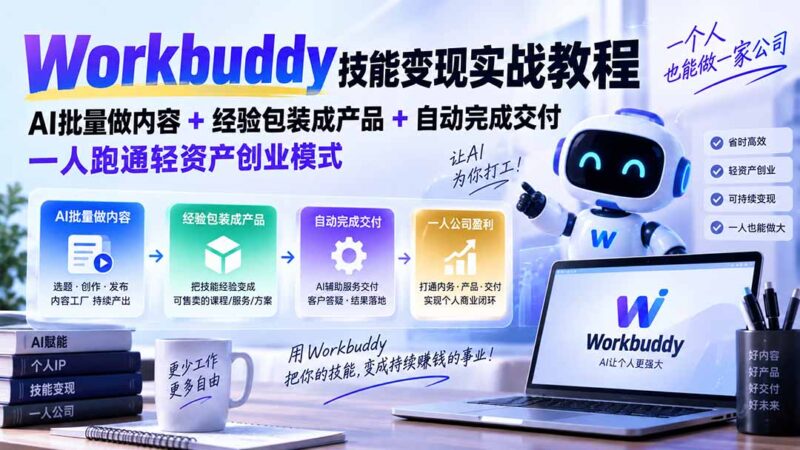 (20492期)Workbuddy技能变现实战教程:AI批量做内容+经验包装成产品+自动完成交付,一人跑通轻资产创业模式-百科网
