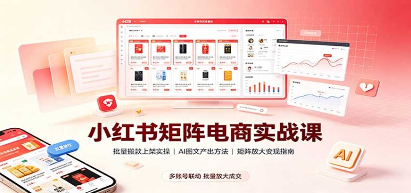 小红书矩阵电商实战课:批量搬款上架实操,AI图文产出,矩阵放大变现指南-百科网