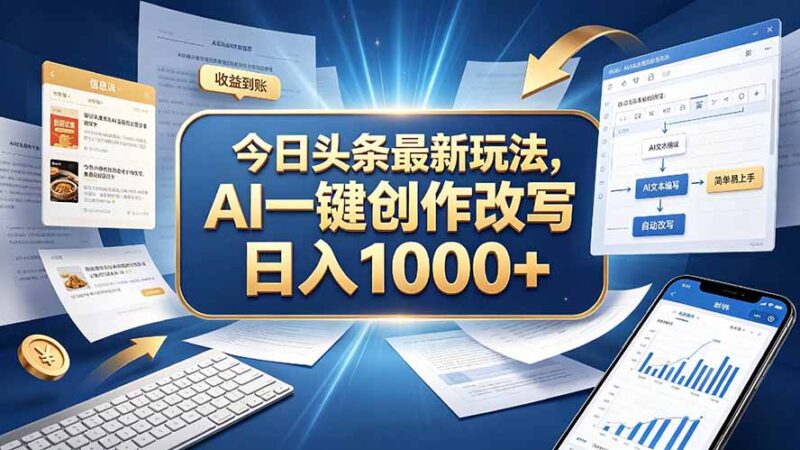 （20566期）今日头条最新玩法，AI 一键创作改写，简单易上手，轻松日入 1000 +-百科网