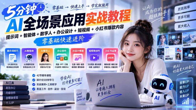 (20493期)AI全场景应用实战教程|提示词+智能体+数字人+办公设计+短视频+小红书爆款内容,零基础快速进阶-百科网