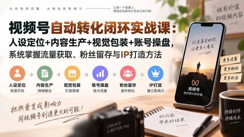 （20327期）视频号自动转化闭环实战课：人设定位+内容生产+视觉包装+账号操盘，系统掌握流量获取、粉丝留存与IP打造方法-百科网