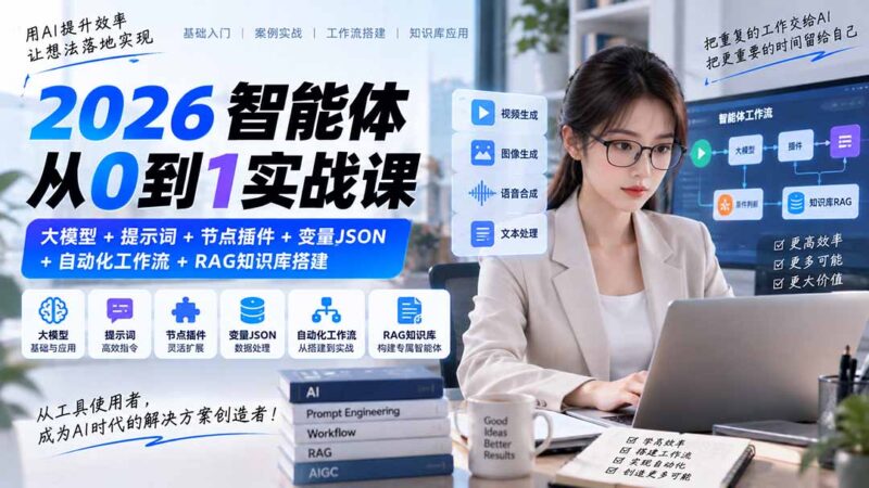 (20546期)2026智能体从0到1实战课|大模型+提示词+节点插件+变量JSON+自动化工作流+RAG知识库搭建-百科网