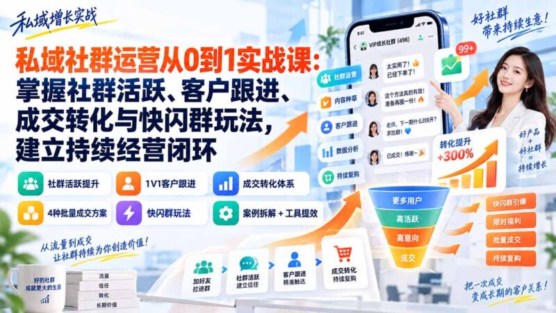 （20428期）私域社群运营从0到1实战课：掌握社群活跃、客户跟进、成交转化与快闪群玩法，建立持续经营闭环-百科网