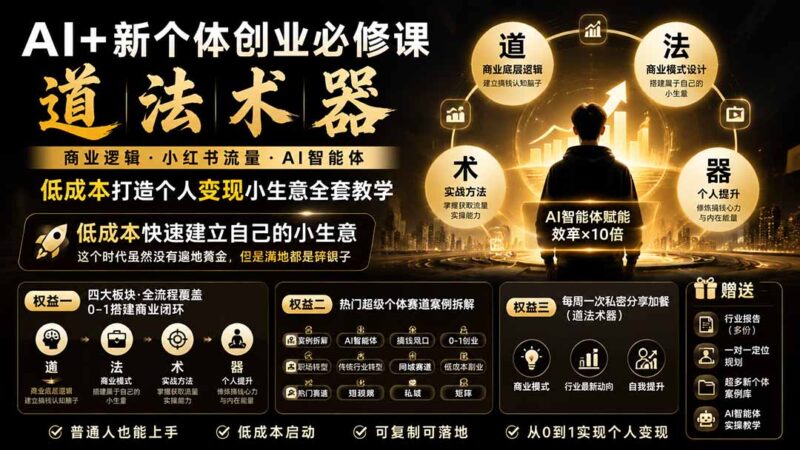 （20592期）AI+新个体创业必修课-更新0922｜道法术器｜商业逻辑·小红书流量·AI智能体｜低成本打造个人变现小生意全套教学-百科网