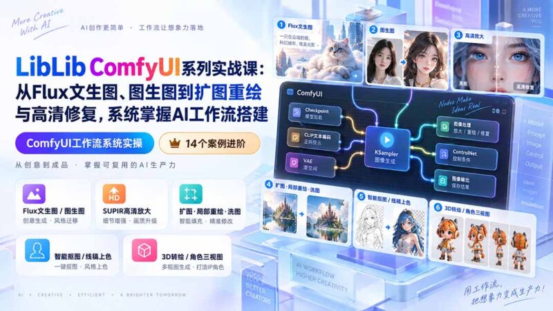 (20368期)LibLib ComfyUI系列实战课:从Flux文生图、图生图到扩图重绘与高清修复,系统掌握AI工作流搭建-百科网