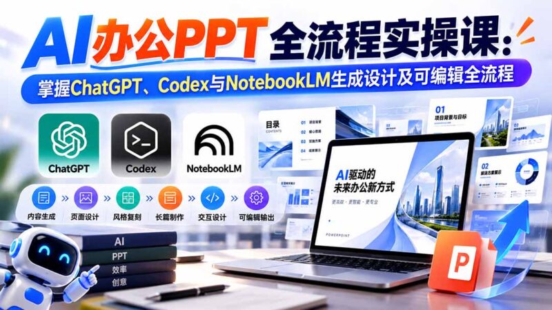 【无水印】AI办公PPT全流程实操课: 掌握ChatGPT、Codex与NotebookLM生成设计及可编辑全流程-百科网_分享创业项目_网上赚钱方法